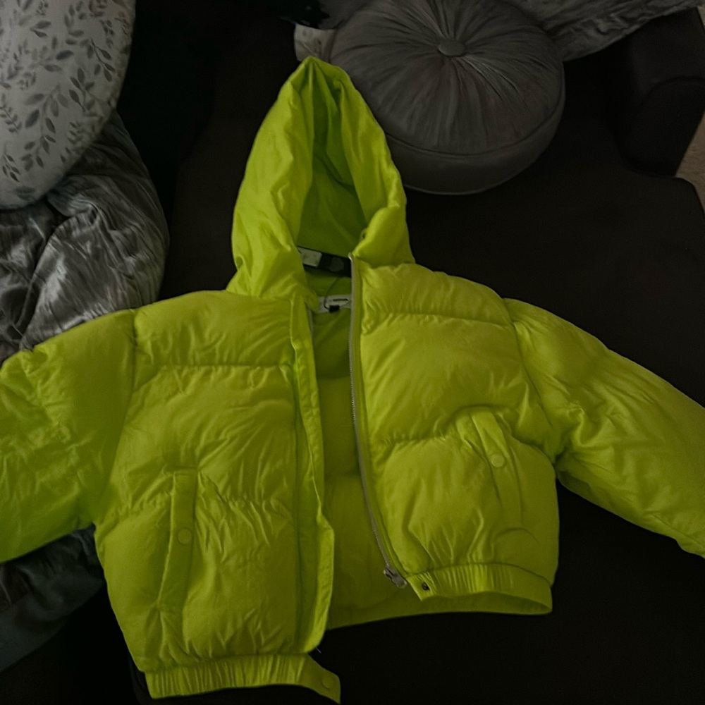 Lime green puffer coat
